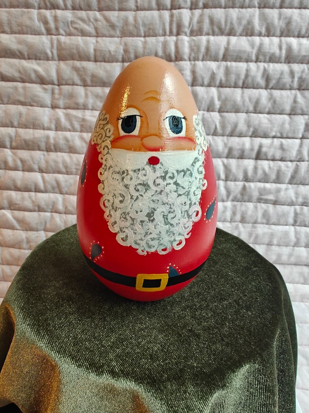 Vintage 1995 Hand Turned Wood Santa Claus Apple Figure 5" Hand Painted Artisan
